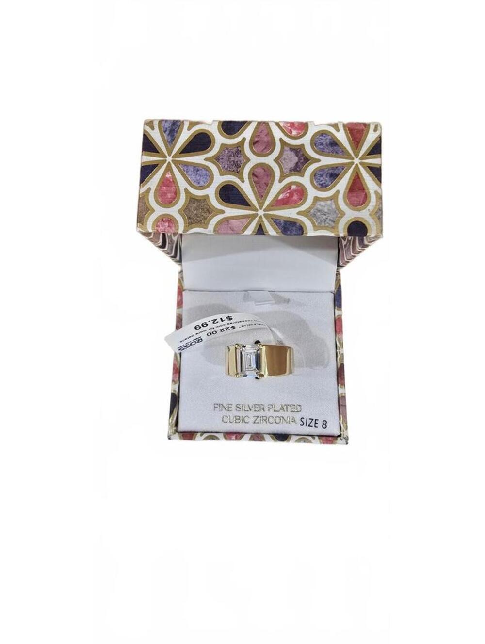 Mia Sarina Fine Silver Plated Cubic Zirconia Ring Size 8